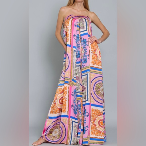 Multicolor Tube Tie Back Chest Elastic Waisted Jumpsuit - Picture 2 of 11